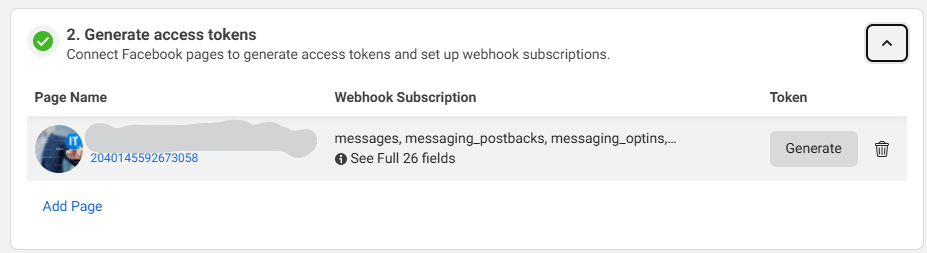 Connect and generate Page access token